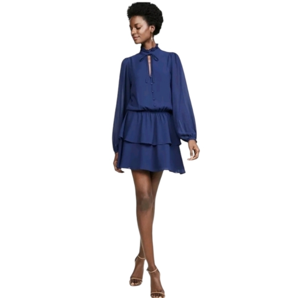Yumi Kim Love Always Dress Long Sleeve Ruffle Cuff Navy Blue Mini Dress Size XL